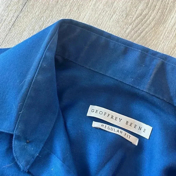 Mens Geoffrey Beene Blue Regular Fit Button Up Large 16 34/35 - Picture 5 of 6